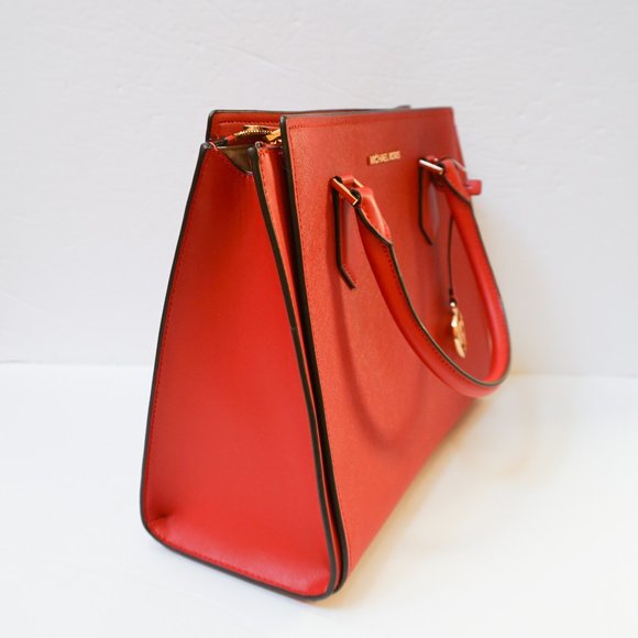 Michael Kors Hope Large Satchel Shoulder Crossbody Bag Red Flame - Picture 7 of 13